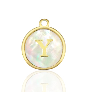 Ciondoli in acciaio inossidabile 12mm conchiglia lettera Y bianco (colore naturale)-oro