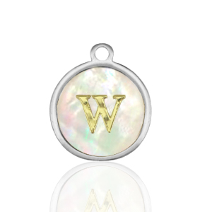 Ciondoli in acciaio inossidabile 12mm conchiglia lettera W bianco (colore naturale)-argento