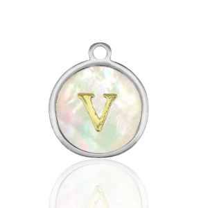 Ciondoli in acciaio inossidabile 12mm conchiglia lettera V bianco (colore naturale)-argento