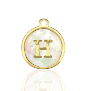 Ciondoli in acciaio inossidabile 12mm conchiglia lettera H bianco (colore naturale)-oro