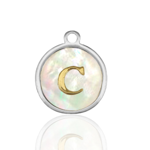 Ciondoli in acciaio inossidabile 12mm conchiglia lettera C bianco (colore naturale)-argento
