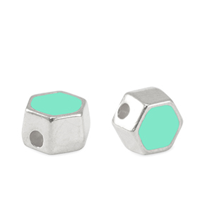 Perline di metallo DQ esagono argento antico-blu veraman (privo di nichel)