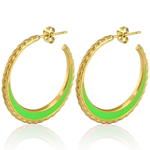 Orecchini in acciaio inossidabile a cercio 30mm oro-verde neon