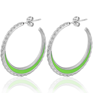 Orecchini in acciaio inossidabile a cercio 30mm argento-verde neon
