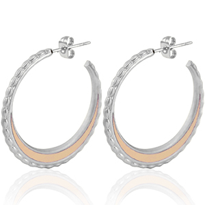 Orecchini in acciaio inossidabile a cercio 30mm argento-rosa vintage