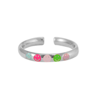 anelli in acciaio inossidabile smalto smiley neon multicolore-argento