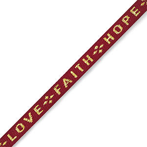 Nastro con testo "love faith hope" rosso-oro