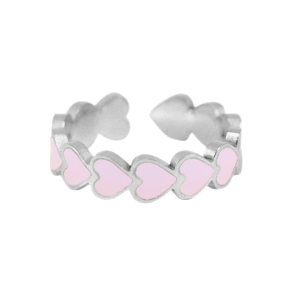 anelli in acciaio inossidabile smalto cuore rosa-argento