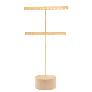 Espositore per bigiotteria a 'T' con supporto di legno per orecchini naturale-oro