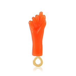 Pendenti in resina "Mano Fico" arancio neon-oro