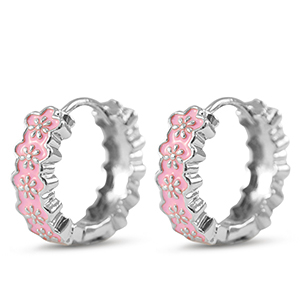 Metallo TQ in ottone orecchini a cerchio smalto fiore argento-rosa