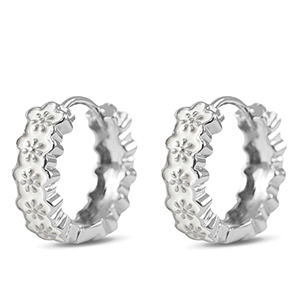 Metallo TQ in ottone orecchini a cerchio smalto fiore argento-bianco rosso