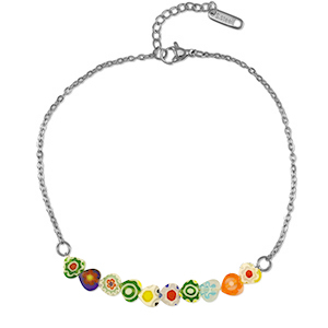 Cavigliere in acciaio inossidabile millefiori argento-multicolore
