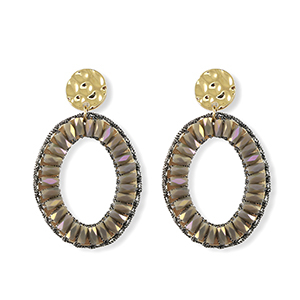 Orecchini sfaccettati ovale oro-grigio lavanda