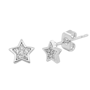 Metallo TQ in ottone orecchini zirconia stella argento