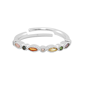 Metallo TQ in ottone anello zirconia argento-multicolore