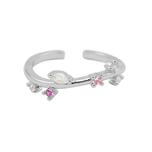 Metallo TQ in ottone anello zirconia argento-cristallo rosa