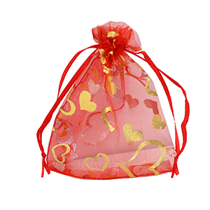 Sacchetti in organza 9x12cm cuore rosso-oro