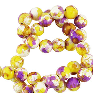 Perline di ceramica 8mm bianco-giallo viola