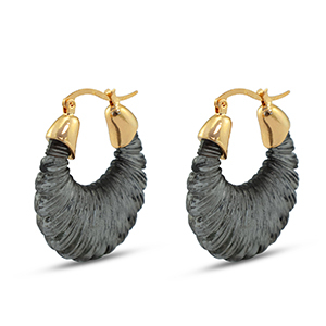 Orecchini resina alla ovale oro-trasparente nero