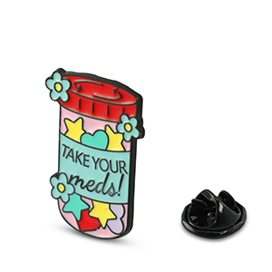 Pins "Take your meds" rosso-blu-rosa