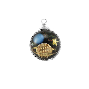 Pendenti in resina tonda galassia argento-blu-oro-glitterato