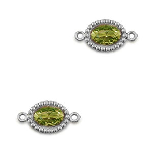 Distanziatore in acciaio inossidabile zircone ovale argento-verde lime