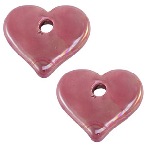 Perline di ceramica greca DQ cuore Rosa magenta