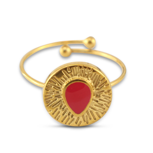 Anelli in acciaio inossidabile smalto tonda con goccia oro-rosa magenta