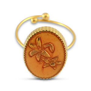 Anelli in acciaio inossidabile smalto ovale con fiore oro-rosa salmone