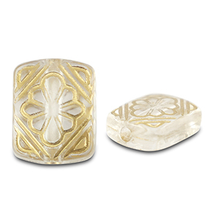 Perline in acrilico rettangolo con fiore trasparente-oro