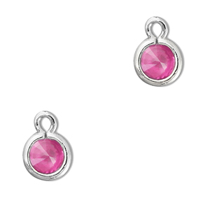 Pendenti di vetro Crystal Glass tonda rosa scuro-argento