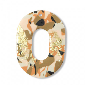 Pendenti di polimero ovale marrone-rosa-bianco-oro