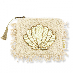 Pochette conchiglia beige-oro-biancastro