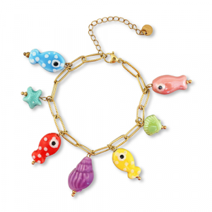 Bracciali in acciaio inossidabile con ciondolo pesce oro-multicolore