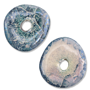 Perline di ceramica greca DQ donut mosaico blu vivace-biancastro-lilla