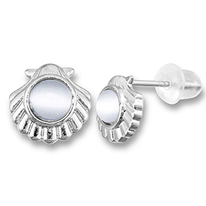 Metallo TQ in ottone orecchini conchiglia con perla argento-grigio chiaro
