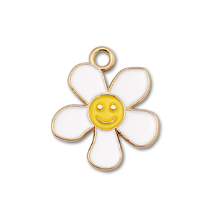 Ciondoli di metallo smalto fiore con smiley oro-bianco-giallo
