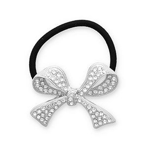 Accessori per capelli elastici per capelli con metallo fiocco con strass argento-nero-trasparente