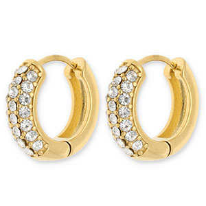 Orecchini in acciaio inossidabil a cerchio con strass oro-trasparente