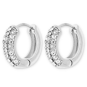 Orecchini in acciaio inossidabil a cerchio con strass argento-trasparente