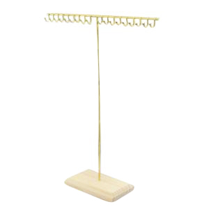 Espositore per bigiotteria a 'T' con supporto in legno per collane naturale-oro