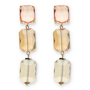Orecchini di Crystal Glass rettangolo rosa-arancione ambra-beige sabbia