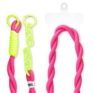 Cordini per cellulare trendy incl. toppa di fisaggio rosa scuro-giallo neon