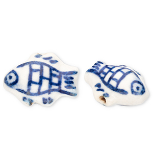 Perline di ceramica pesce biancastro-blu Delft