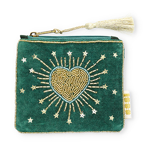 Pochette cuore con stella verde scuro-blu chiaro-oro
