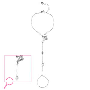 Bracciale baciamano in acciaio inossidabile fiore argento-cristallo-bianco