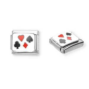 Link-tessera per bracciale italiano con ciondoli in acciaio inossidabile carta da gioco argento-bianco-rosso-nero