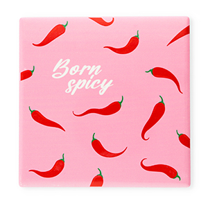 BY31&reg; Piastrella decorativa con scritta "Born spicy" rosa-rosso-verde-bianco