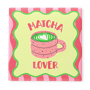 BY31&reg; Piastrella decorativa con scritta "Matcha lover" verde-rosa-bianco-nero